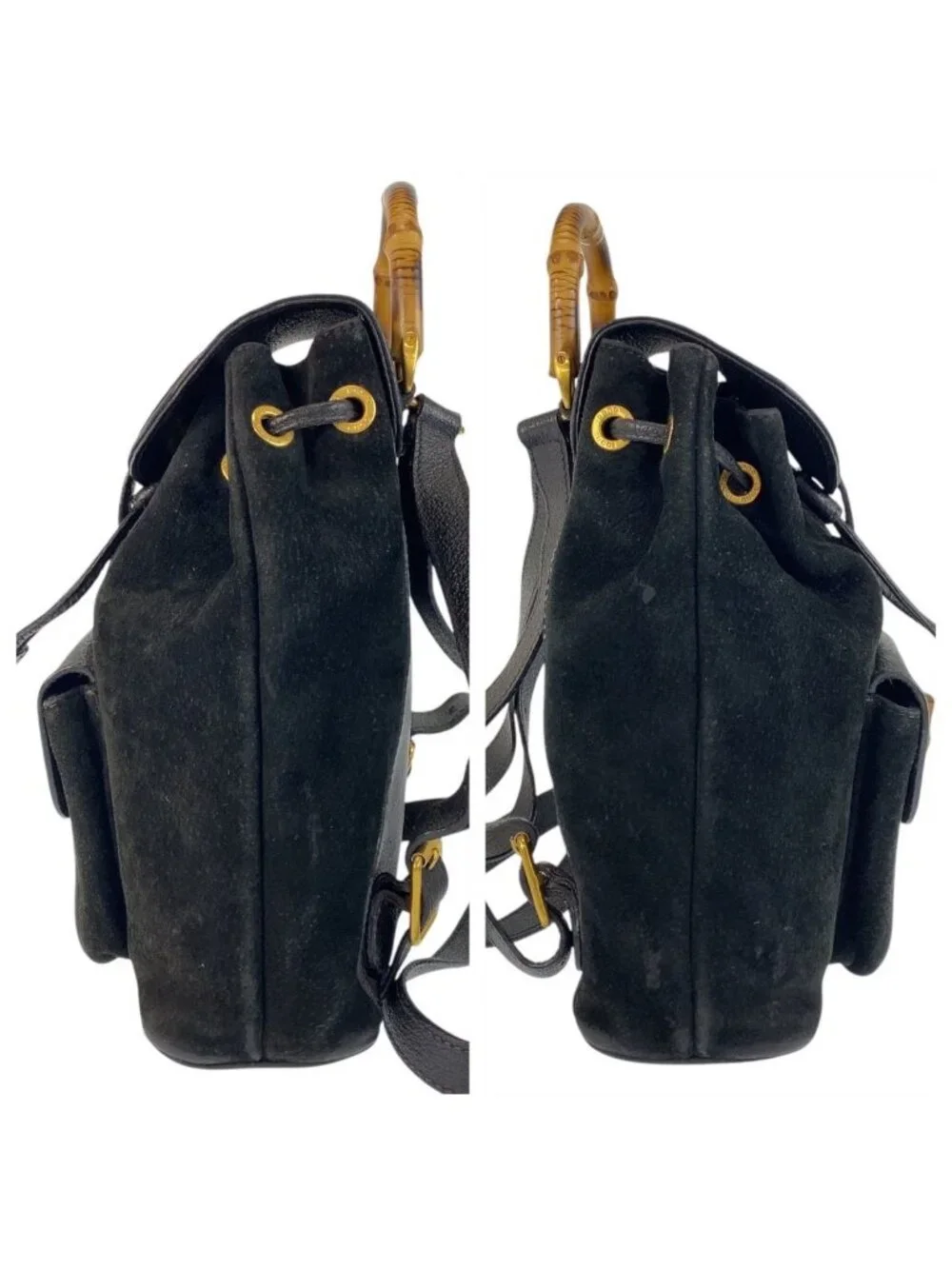 Gucci Bamboo Black Gold Suede Backpack
